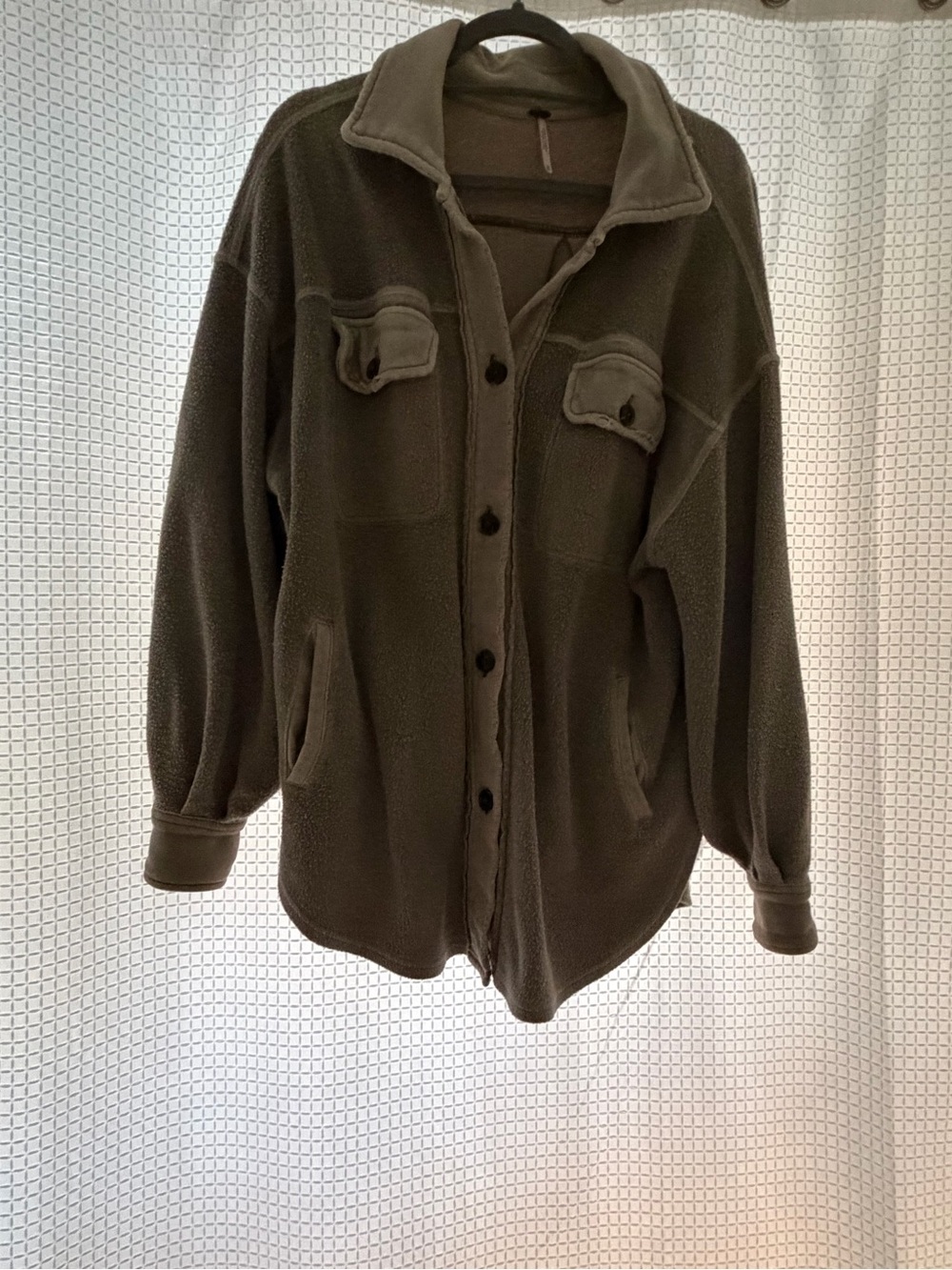 Free People Olive Green Teddy Fleece Shacket